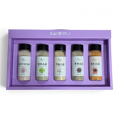 자연바라기 소금세트 2호 (핑크솔트150g x 1개, 함초소금150g x 1개, 마늘소금150g x 1개, 후추소금150g x 1개, 땡초소금150g x 1개) 선물세트